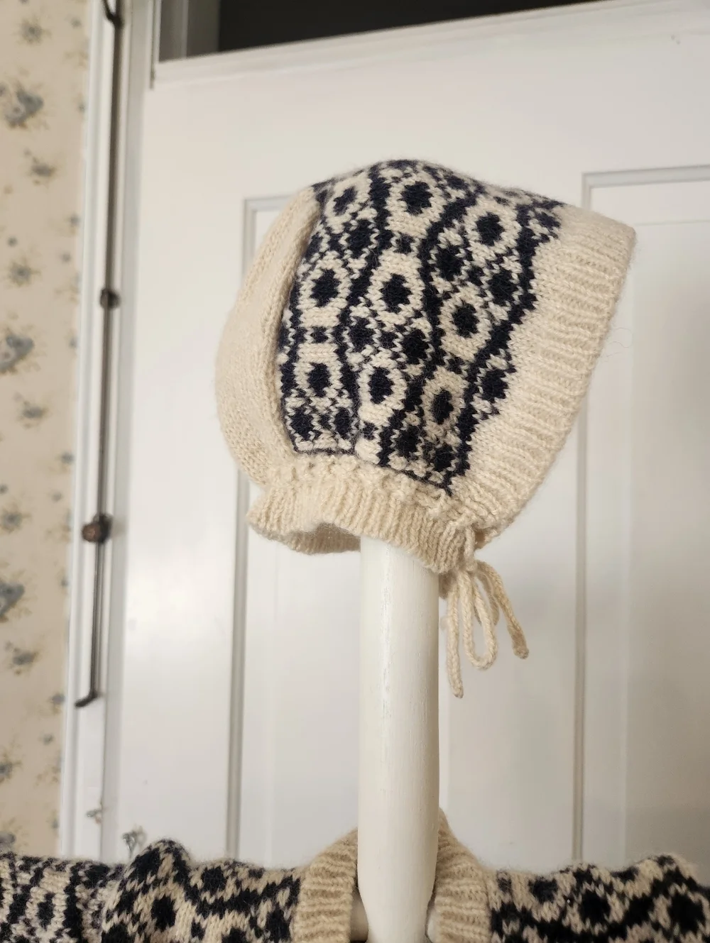 100% American Cashmere Cream & Navy Baby Pajamas Onesie with Hat and Mittens